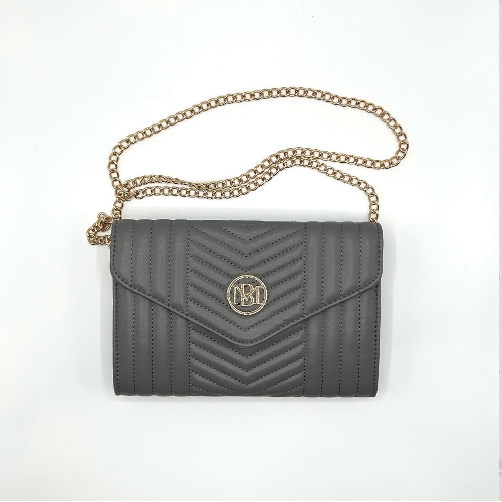 Badgley Mischka V Quilted Gray Crossbody Bag